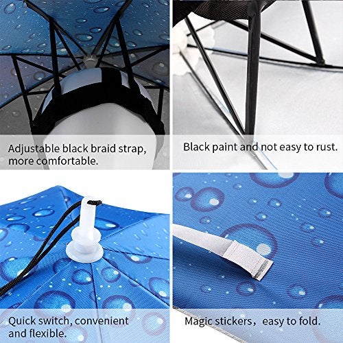 JANGANNSA Fishing Umbrella Hat Folding Sun Rain Cap Adjustable Multifunction Outdoor Headwear (Blue) - Image 3