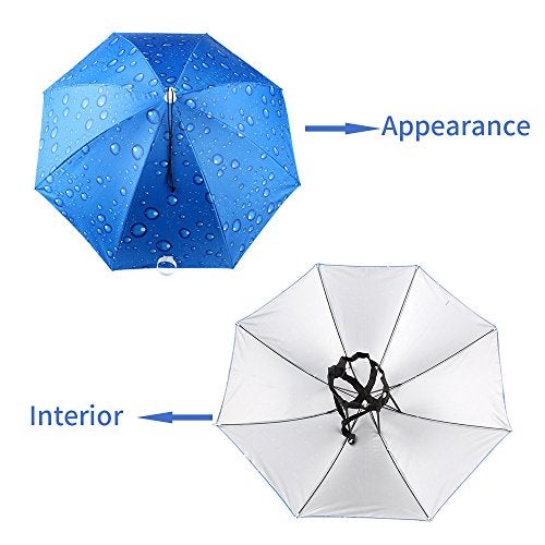 JANGANNSA Fishing Umbrella Hat Folding Sun Rain Cap Adjustable Multifunction Outdoor Headwear (Blue) - Image 2