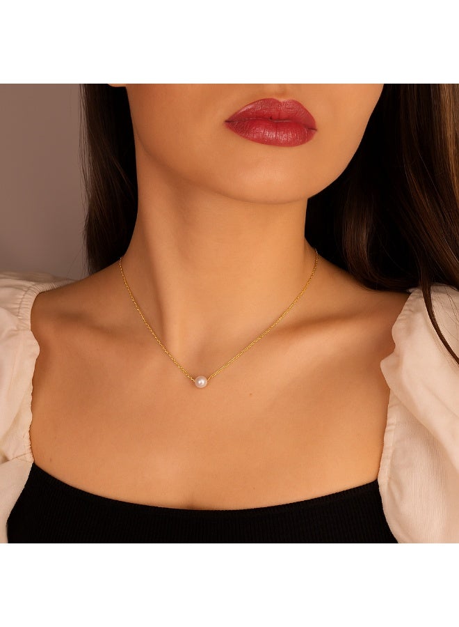 Gold Single Pearl Pendant Necklace – Stainless Steel - Image 1