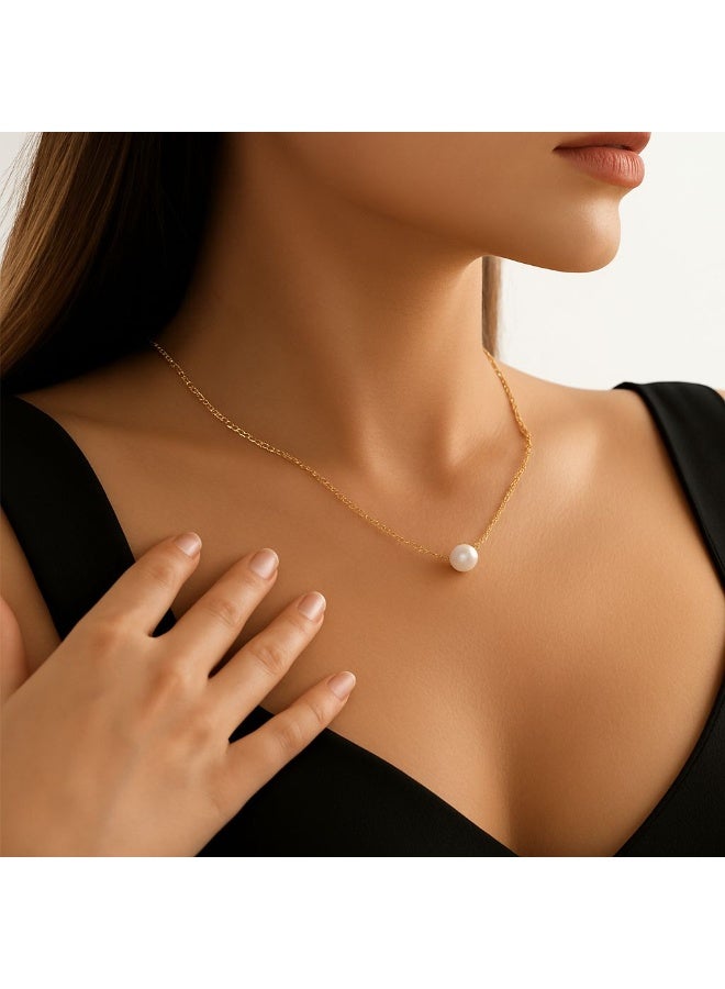 Gold Single Pearl Pendant Necklace – Stainless Steel - Image 4