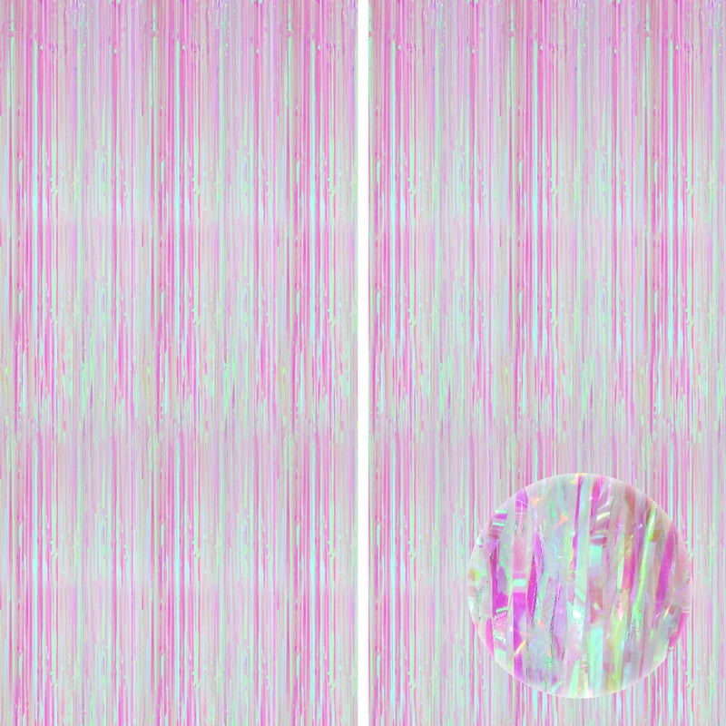 KatchOn XtraLarge Iridescent Pink Backdrop Curtain 32x8 Ft Pack of 2 Pink Streamers for Gender Reveal Bachelorette Bridal Shower Birthday Decorations Mermaid Unicorn Birthday Decorations