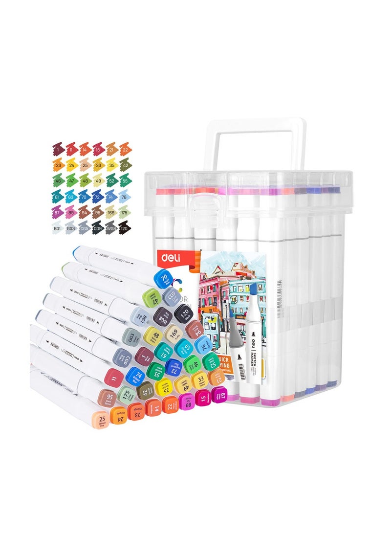 Deli Deli E70801-36 COLOR EMOTION 36-Color Artist Markers - Dual Tip Art Markers, Square Barrel - Ideal for Adult Coloring, Sketching & Graphic Design (36PCS/PP Box)  - Image 1