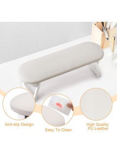 Subay Subay Nail Arm Rest, Foldable PU Leather Nail Hand Rest for Acrylic Nails Cushion Hand Holder, Nail Hand Pillow Nail Art Accessories Tool for Nails Tech Manicure Pedicure Salon Home Use - Light Gray  - Image 4
