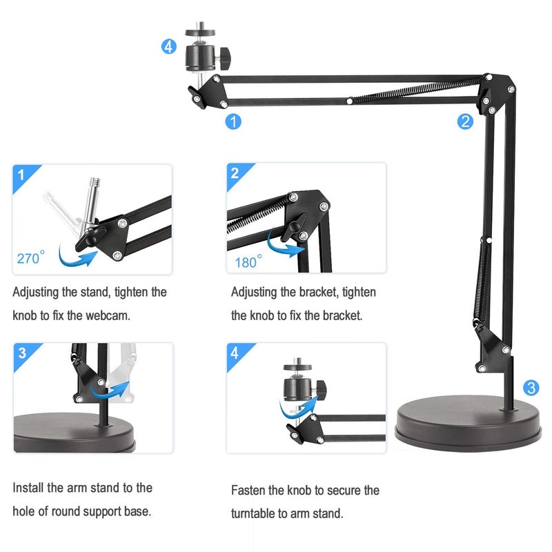 OXENDURE Webcam Stand,Camera Mount 22 Inch Suspension Boom Scissor Arm Stand,for Webcam C925e C922x C922 C930e C930 C920 C615,Hero 8/7/6/5,Ultra/Pro/Pro 2/Pro 3/Brio 4K,DSLR Camera - Image 2