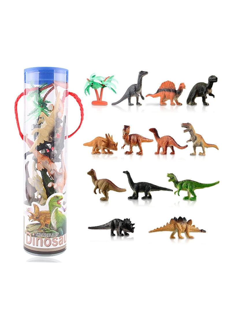 SOLARAE Mini Dinosaurs Play, 12 Piece Realistic PVC Dinosaurs Play Set with Storage Bucket, Birthday Party Gift Desktop Ornament Play For Boys And Girls Of All Ages - Image 1