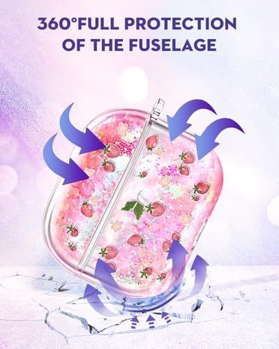 Joyleop for Airpods 4 Case - Cute Girly Quicksand Liquid for Women Girl Pretty Aesthetic Shiny Bling Stylish Strawberry Design Protective Case for Airpods 4th Generation 2024 Cover with Keychian - Image 4