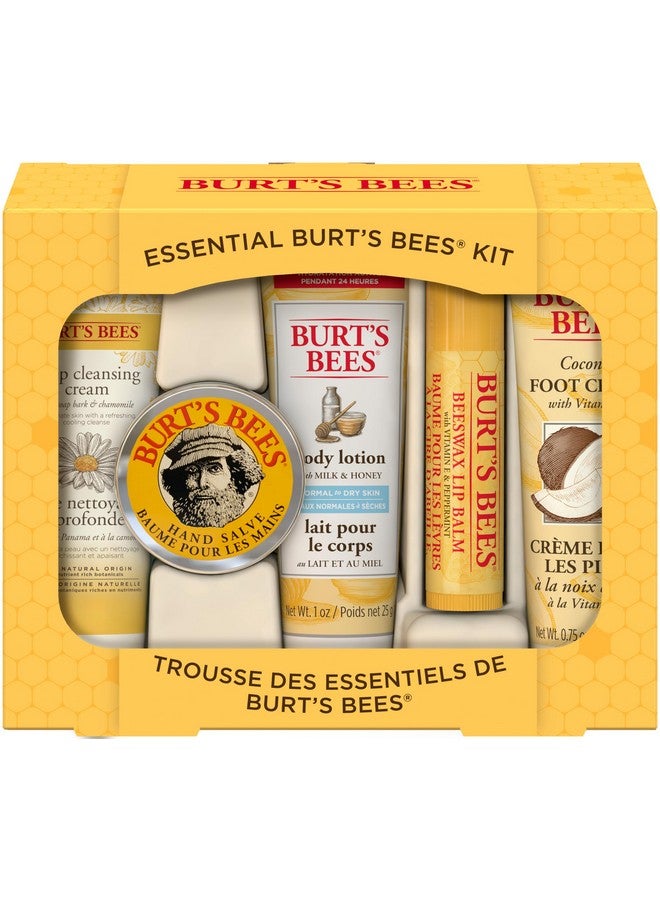 Burt's Bees Christmas Gifts, 5 Stocking Stuffers Products, Everyday Essentials Set - Original Beeswax Lip Balm, Deep Cleansing Cream, Hand Salve, Body Lotion & Coconut Foot Cream, Travel Size - Image 1