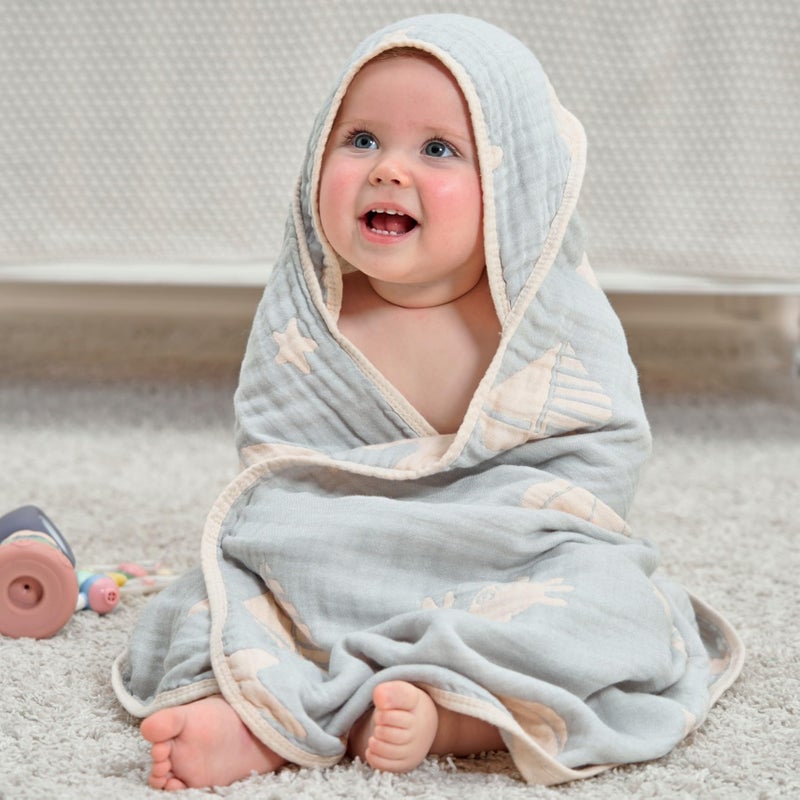 HardNok Ultra-Soft Muslin Baby Hooded Towel - 32 x 32 Inches, Ideal for Bath & Beach, Suitable for Both Boys & Girls from Newborns to Toddlers - Image 2