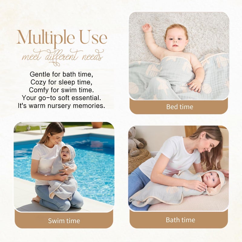 HardNok Ultra-Soft Muslin Baby Hooded Towel - 32 x 32 Inches, Ideal for Bath & Beach, Suitable for Both Boys & Girls from Newborns to Toddlers - Image 4