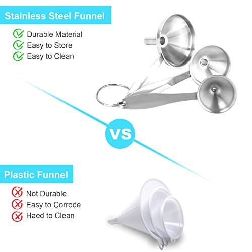 YLYL Large Small Funnel Set of 3, Food Grade Mini Funnels for Kitchen Use Filling Bottles Liquor Flask Tiny Spice Cooking Powder, 6Pcs Metal Stainless Steel Funnel (Long Handle), 2Pcs Cleaning Brushes YLYL - Image 4