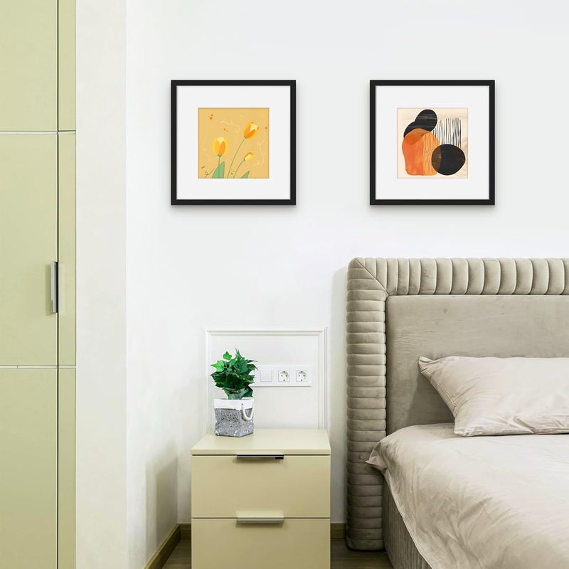 Picrit 12x12 Picture Frame Set of 12, Display 8x8 with Mat or 12 x 12 without Mat, Photo Frames for Wall Mounting Display, Black - Image 4