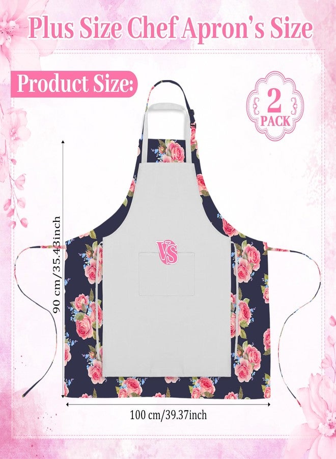 Skicuff مريلة مطبخ نسائية قابلة للتعديل بتصميم كلاسيكي من Skicuff، مقاس كبير، مزينة بنقوش زهور، مزودة بجيبين، مناسبة للطبخ والعمل والخبز، مقاس 35.43 × 39.37 بوصة (وردي، أسود). - Image 2