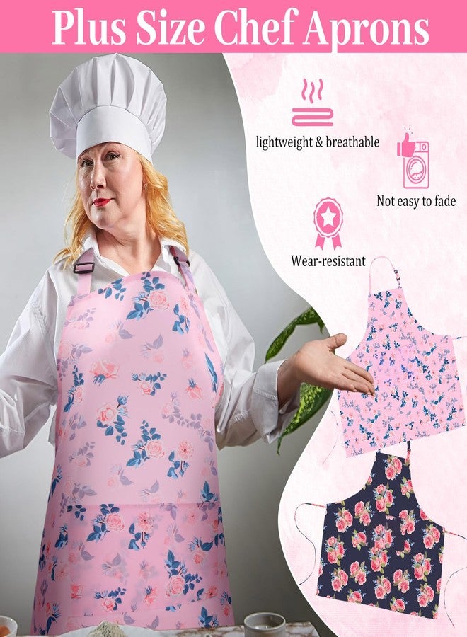 Skicuff مريلة مطبخ نسائية قابلة للتعديل بتصميم كلاسيكي من Skicuff، مقاس كبير، مزينة بنقوش زهور، مزودة بجيبين، مناسبة للطبخ والعمل والخبز، مقاس 35.43 × 39.37 بوصة (وردي، أسود). - Image 4