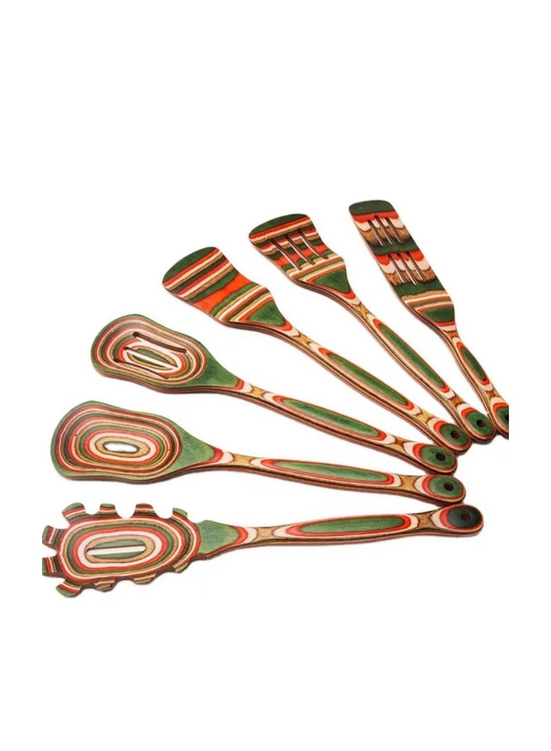 general Coloured wood kitchenware six-piece set, anti-scald and anti-mould multi-functional kitchenware six-piece set, natural solid wood kitchen cutlery set - Image 5