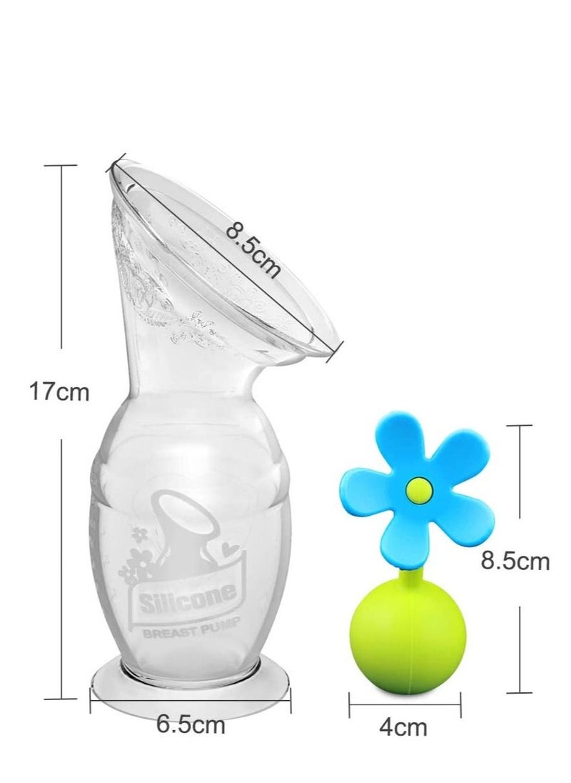 haakaa - 150ml Manual Breast Pump for Breastfeeding With Suction Base and Flower Stopper Set (Blue) - Image 1