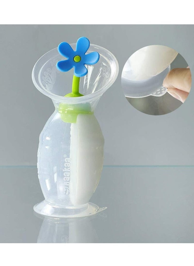 haakaa - 150ml Manual Breast Pump for Breastfeeding With Suction Base and Flower Stopper Set (Blue) - Image 1