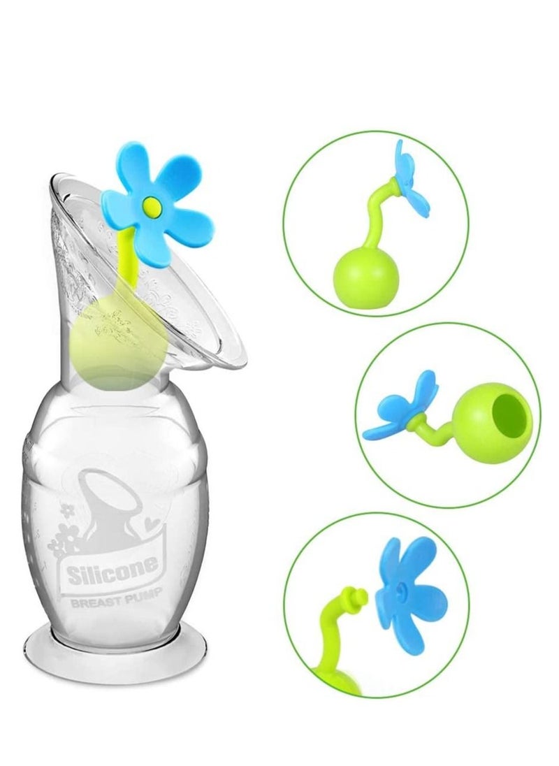haakaa - 150ml Manual Breast Pump for Breastfeeding With Suction Base and Flower Stopper Set (Blue) - Image 1