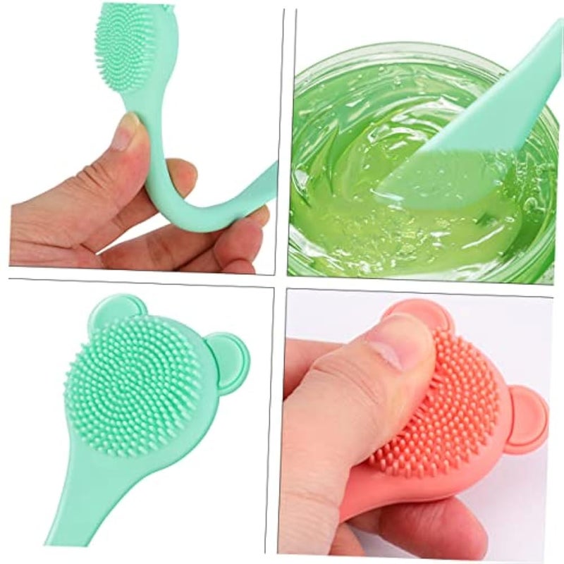 FOMIYES 2pcs Mask Brush Face Cleaning Brush Silicone Lip Brush Silicone Face Mask Brush Silicone Face Exfoliator Silicone Face Cleaner Nose Silica Gel Green Nose Cleaning Brush Double Head - Image 2