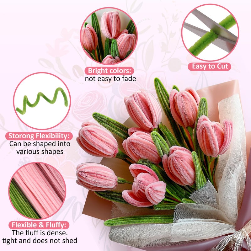 EARLY MINDS 500 Pcs Pipe Cleaners Craft Kit for Flower Making, Complete DIY Bouquet Set with Chenille Stems, Craft Wire, Stamen, Tape, Ribbon & More, Perfect for Arts, Handmade Gifts & Decorations - Image 4