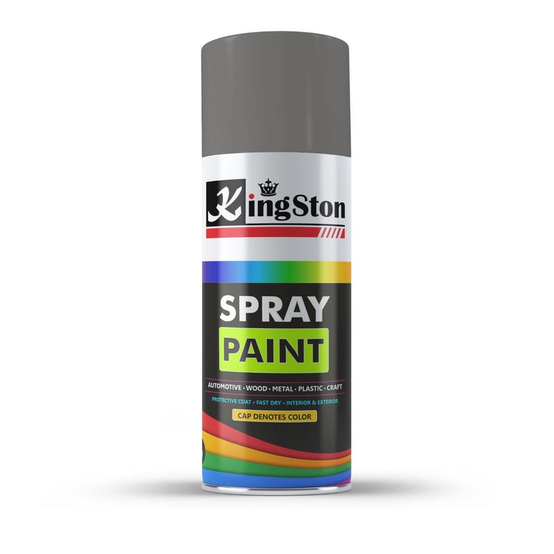 Kingston طلاء أكريليك رذاذ متعدد الأسطح - طلاء DIY للمعادن، الخشب، الجدران - علبة 400 مل - 1 قطعة (رمادي داكن) - Image 1