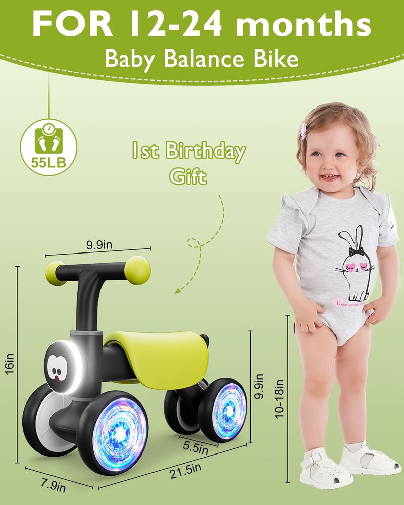 Doselie Colorful Glow Wheel Toddler Balance Bike,Baby Toys for 1 Year Old Boy Girls,12-24 Months Baby Balance Bike with Soft Music Cute Animal Sound,1st Birthday Gifts - Image 4