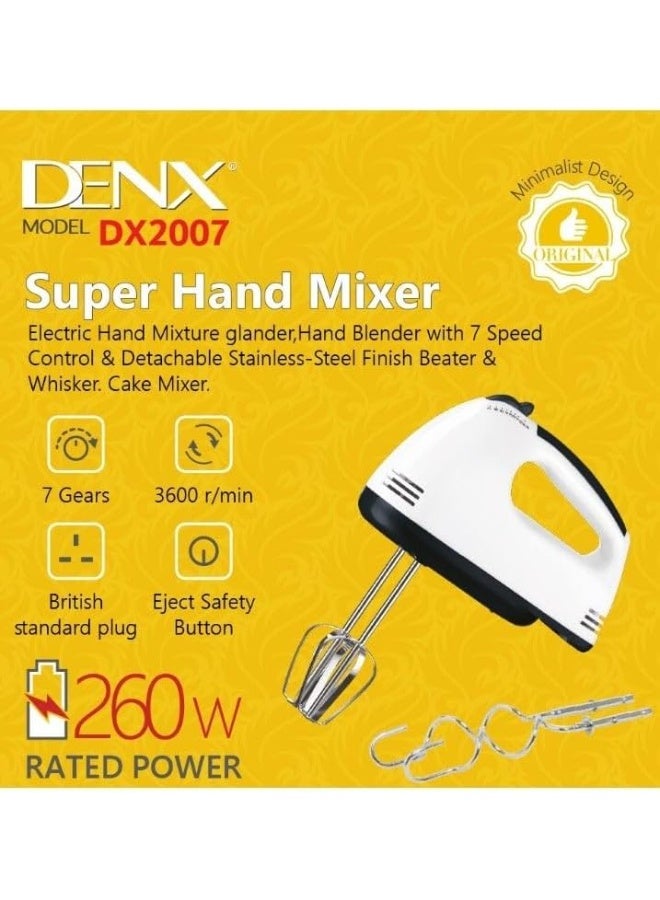 DENX 260W Hand Blender DX2007 – 7 Speeds Multi-Function Electric Mixer with Sharp Stainless Steel Blades for Eggs, Cream, Dough, Smoothies, Juices, Sauces, Whipping & Mixing – White - Image 3