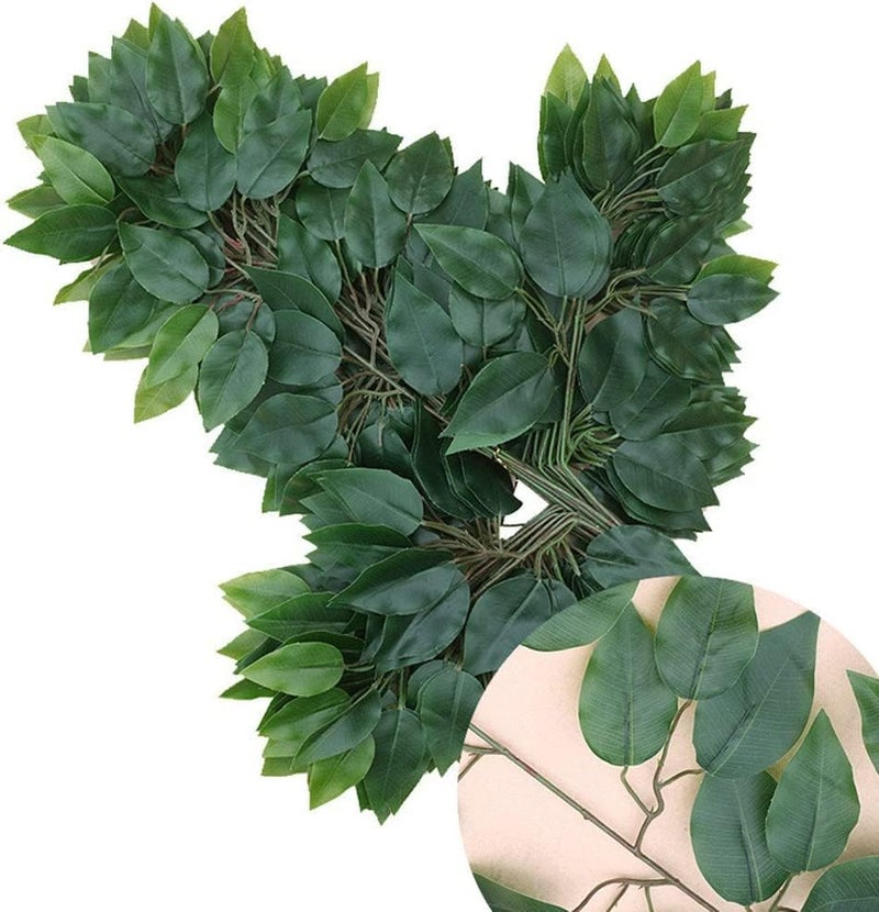 The Decor Affair 12Pcs- Artificial Banyan Leaves Plastic Tree Branches Plant,Maple Leaf and Silk Flowers and Leaves, Plastic Vines Leafs. (Green) - Image 4
