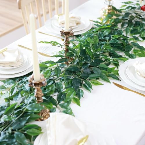 The Decor Affair 12Pcs- Artificial Banyan Leaves Plastic Tree Branches Plant,Maple Leaf and Silk Flowers and Leaves, Plastic Vines Leafs. (Green) - Image 2