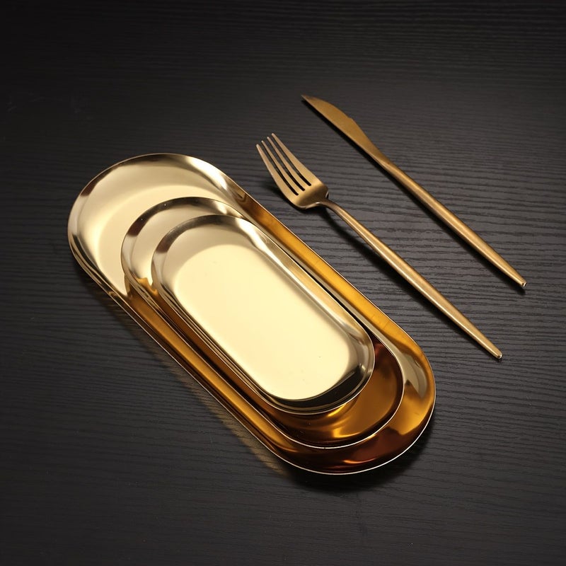 Golden Oval Serving Tray Stainless Steel Handcrafted for Fruits Desserts Snacks - Image 5