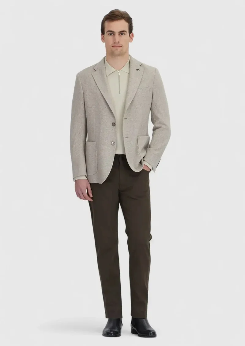 RAMSEY Dark Beige Plain Wool Blended Jacket