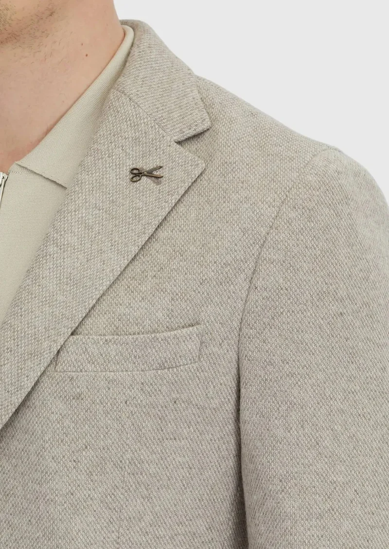 RAMSEY Dark Beige Plain Wool Blended Jacket