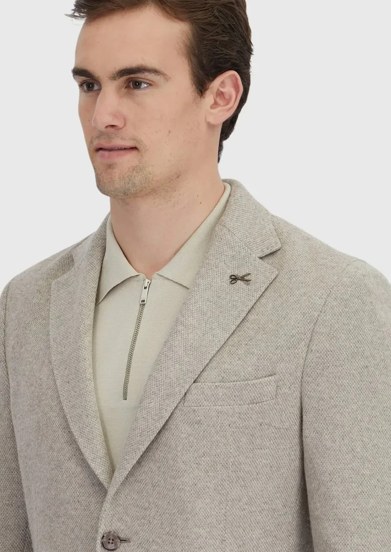 RAMSEY Dark Beige Plain Wool Blended Jacket