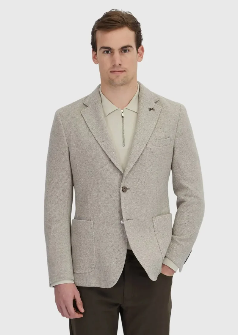 RAMSEY Dark Beige Plain Wool Blended Jacket