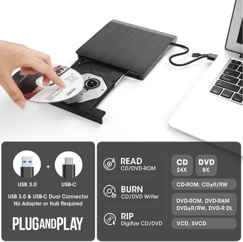 SANCY حافظة محرك أقراص ضوئية خارجية فائق النحافة 12.7 مم USB 3.0 - حافظة محمولة SATA CD/DVD للكمبيوتر المحمول، الكمبيوتر الشخصي، الدفتر - Image 3