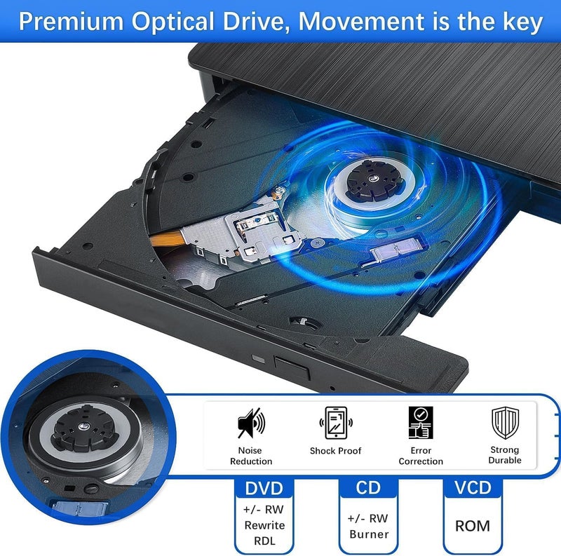 SANCY حافظة محرك أقراص ضوئية خارجية فائق النحافة 12.7 مم USB 3.0 - حافظة محمولة SATA CD/DVD للكمبيوتر المحمول، الكمبيوتر الشخصي، الدفتر - Image 5