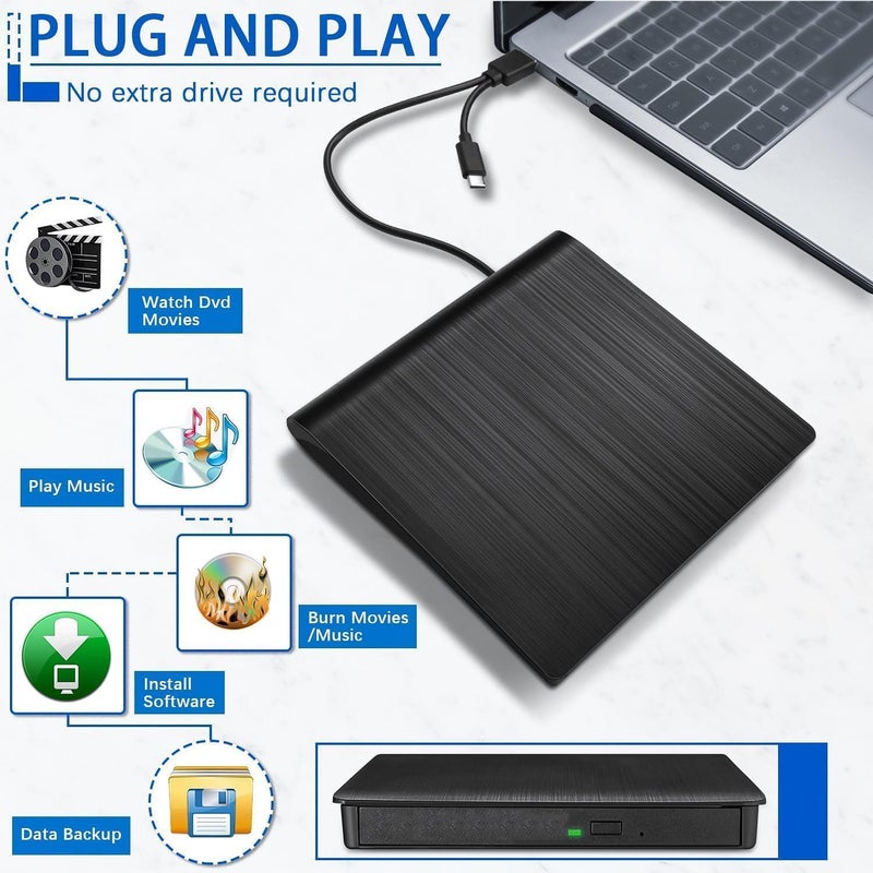 SANCY حافظة محرك أقراص ضوئية خارجية فائق النحافة 12.7 مم USB 3.0 - حافظة محمولة SATA CD/DVD للكمبيوتر المحمول، الكمبيوتر الشخصي، الدفتر - Image 2