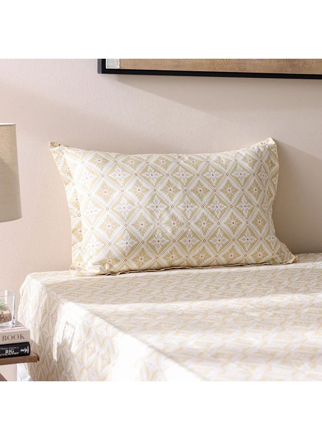 DANUBE HOME Danube Home Bliss 2 Piece Single Fitted Sheet Set 120x200 cm Beige | Cotton /Viscos -180 Thread Count Bedding Set For Bedroom