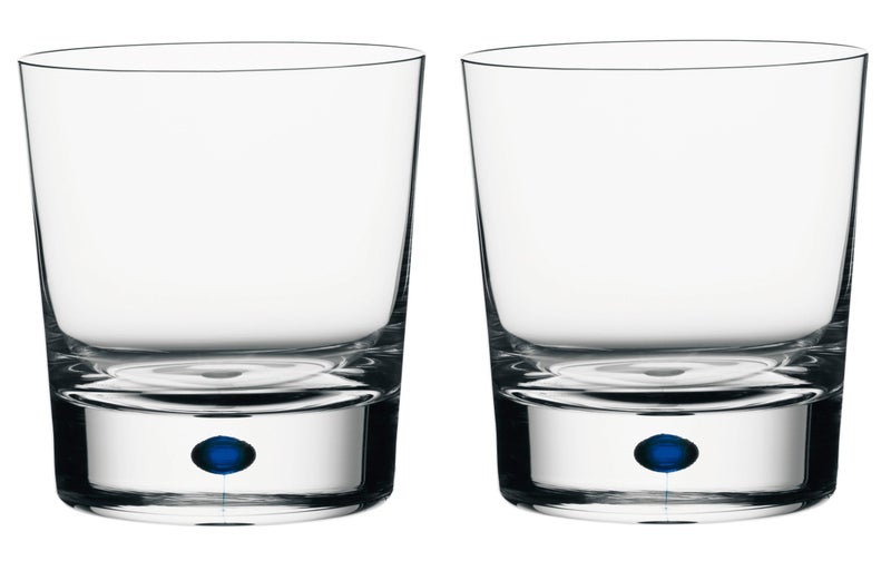 Orrefors Intermezzo Blue 11 Ounce Double Old Fashioned Glass Set of 2