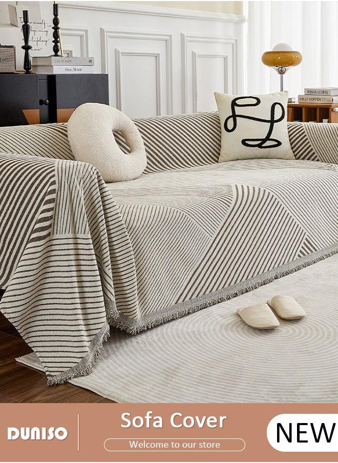 DUNISO Double Sided Chenille Sofa Cover, Stylish Sofa Cover, Line printing design, Chenille Material Double Sided Sofa Towel, Four Seasons Chenille Sofa Cover Available Both Sides(300*180 cm)  - Image 1