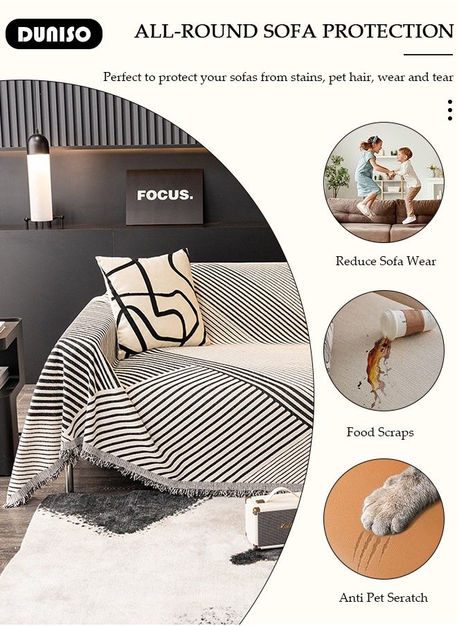DUNISO Double Sided Chenille Sofa Cover, Stylish Sofa Cover, Line printing design, Chenille Material Double Sided Sofa Towel, Four Seasons Chenille Sofa Cover Available Both Sides(300*180 cm)  - Image 2