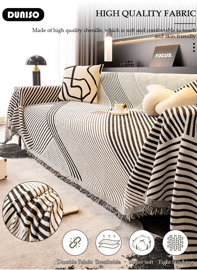 DUNISO Double Sided Chenille Sofa Cover, Stylish Sofa Cover, Line printing design, Chenille Material Double Sided Sofa Towel, Four Seasons Chenille Sofa Cover Available Both Sides(300*180 cm)  - Image 3
