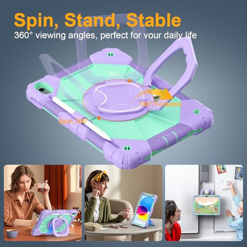 Auorld Case for iPad A16 11th Generation 11 Inch 2025, Auorld for iPad 10th Generation 10.9 inch 2022 case with Screen Protector, 360 Degree Rotating Stand Shoulder Strap Pencil Holder,Purple Mint - Image 4