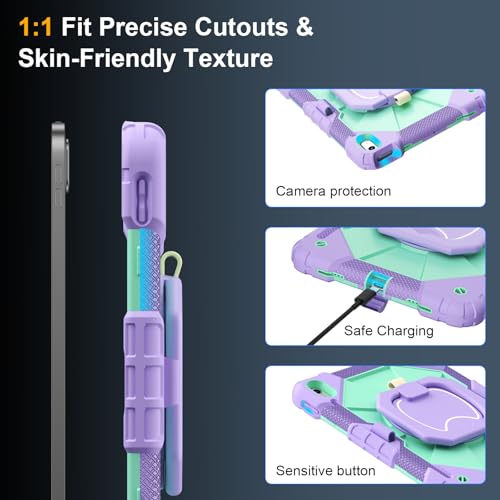 Auorld Case for iPad A16 11th Generation 11 Inch 2025, Auorld for iPad 10th Generation 10.9 inch 2022 case with Screen Protector, 360 Degree Rotating Stand Shoulder Strap Pencil Holder,Purple Mint - Image 5