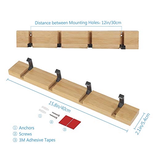 JSVER Wooden Coat Hooks Coat Rack Wall Mounted, Modern Coat Rack, Space-Saving Coat Hook with 4 Standard Retractable Hooks Hat Coat Hook for Entryway, Hallway, Bathroom, Living Room, Bedroom - Image 4