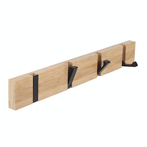 JSVER Wooden Coat Hooks Coat Rack Wall Mounted, Modern Coat Rack, Space-Saving Coat Hook with 4 Standard Retractable Hooks Hat Coat Hook for Entryway, Hallway, Bathroom, Living Room, Bedroom - Image 1