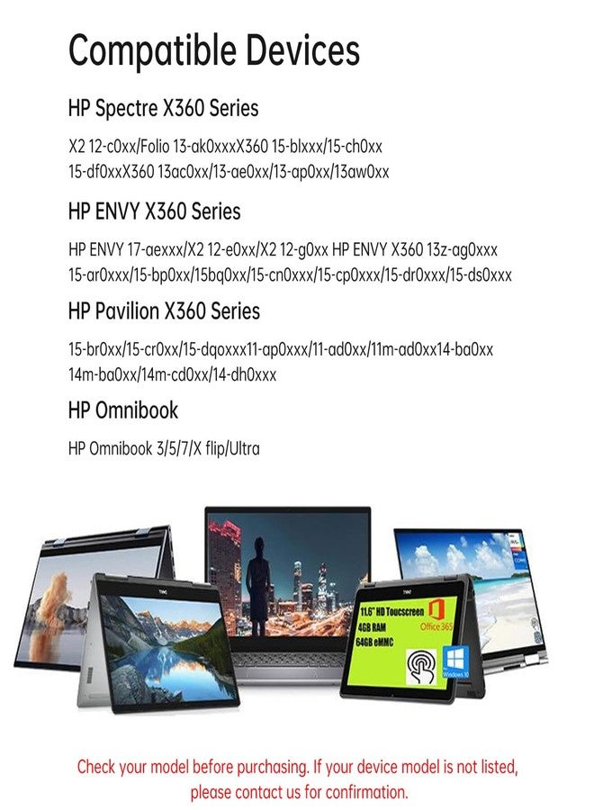 ANYQOO قلم أومنيبوك لـ HP، قلم ستايلس لـ HP Envy X360/Pavilion x360/Spectre x360 لابتوبات تعمل باللمس 2 في 1، يدعم حساسية الضغط MPP 1024 و2500 ساعة عمل - Image 2
