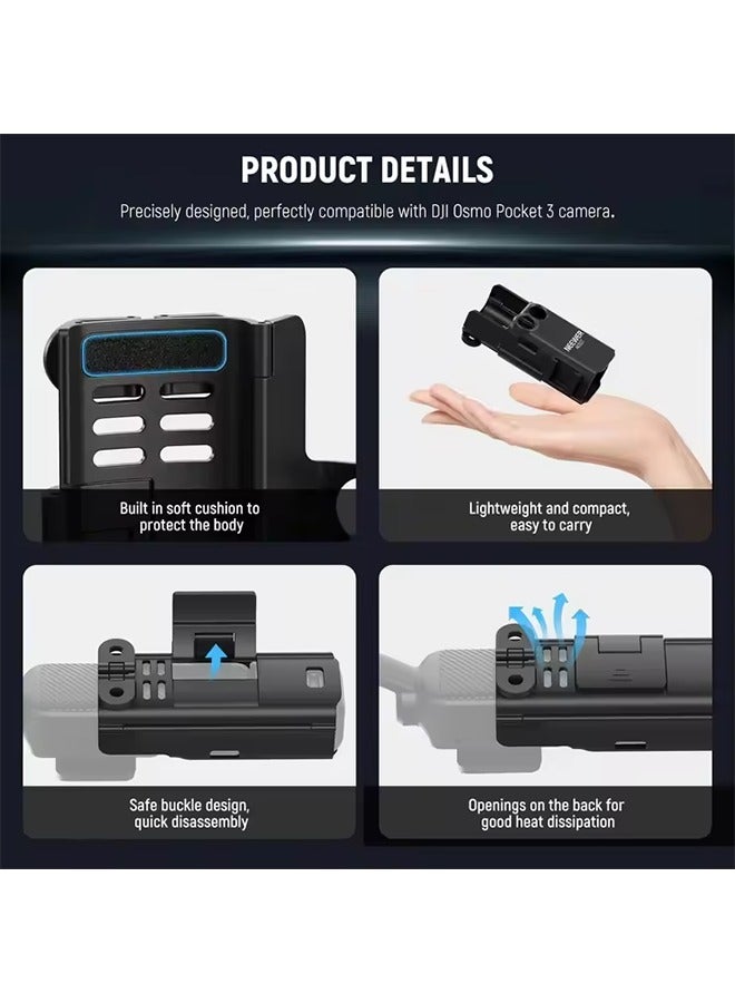 Neewer NEEWER Pocket 3 Extension Mount Adapter Compatible with DJI Osmo Pocket 3 Accessories, Protective Cage Bracket Mic Holder Clamp Stand w/Cold Shoe, Mounting Bolt for Tripod Vlog Video Recording, AC017  - Image 3