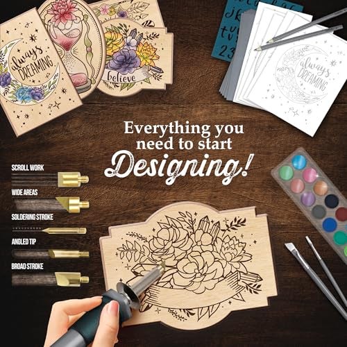 ArtSkills Wood Burning Kit for Beginners, Deluxe Pyrography Wood Engraving Art Set with Burner Pen, Stencils, Watercolor Paints, DIY Tools for Adults and Kids, 48 Pieces - Image 2