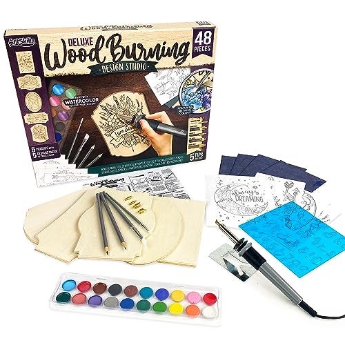 ArtSkills Wood Burning Kit for Beginners, Deluxe Pyrography Wood Engraving Art Set with Burner Pen, Stencils, Watercolor Paints, DIY Tools for Adults and Kids, 48 Pieces - Image 1