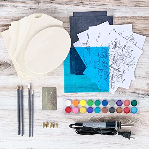 ArtSkills Wood Burning Kit for Beginners, Deluxe Pyrography Wood Engraving Art Set with Burner Pen, Stencils, Watercolor Paints, DIY Tools for Adults and Kids, 48 Pieces - Image 4